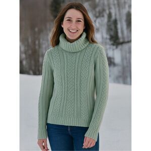 Ellen Tracy Cable Knit Turtleneck Sweater Womens M 80s Merino Wool Silk Seafoam